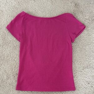 Urban Outfitters Fitted Ribbed Short-Sleeve Top in Bright Pink